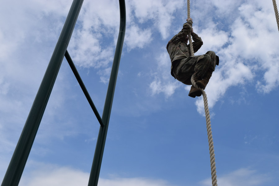 Soldier using rope climb station