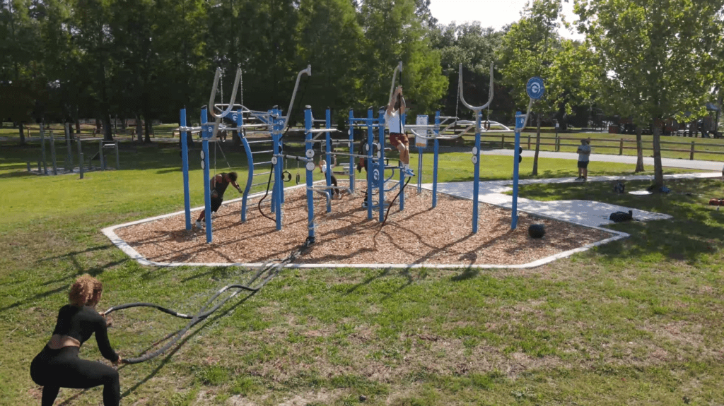 Blue custom fitness rig at Barnett Park in Orange County, FL